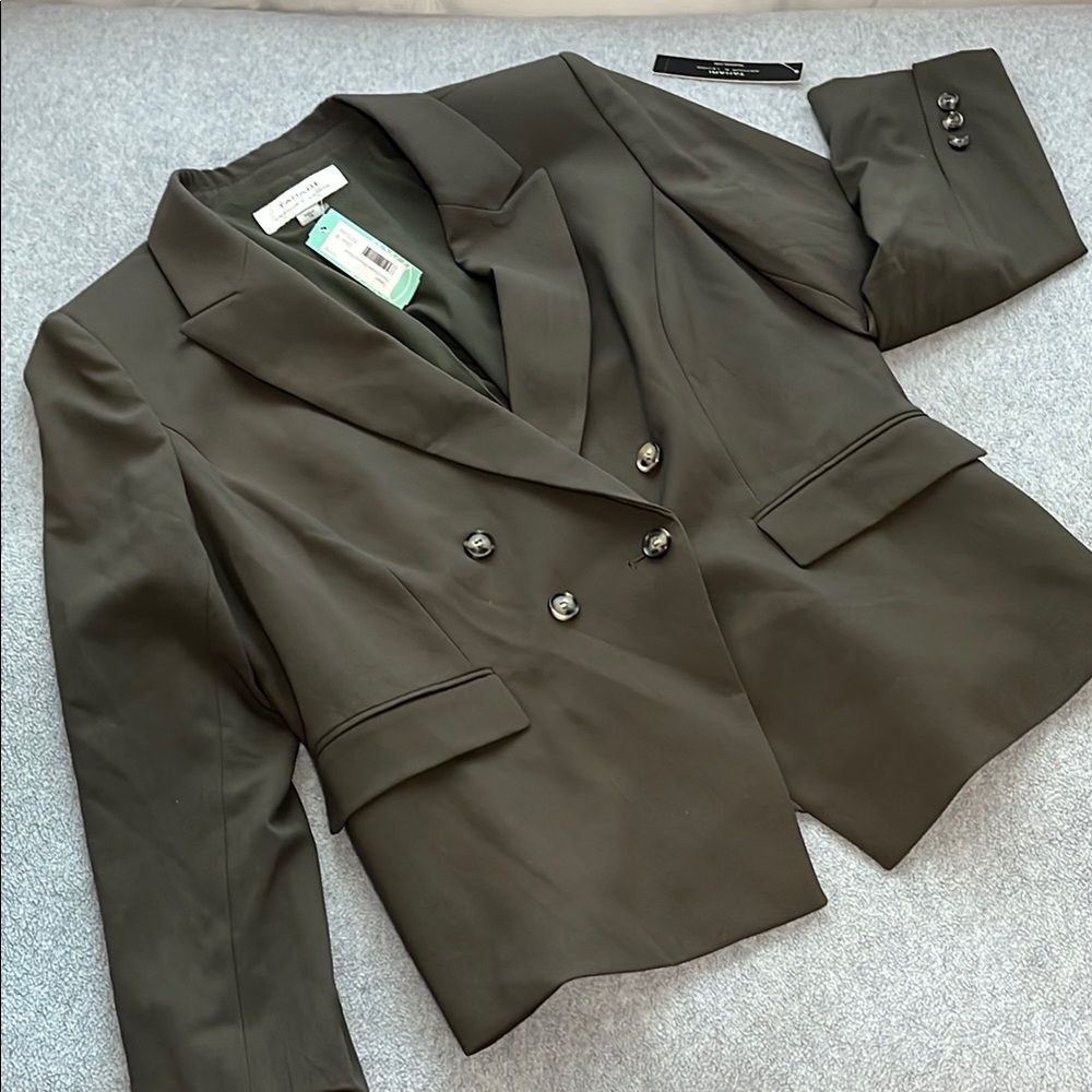 Tahari Olive Green Double-Breasted Blazer